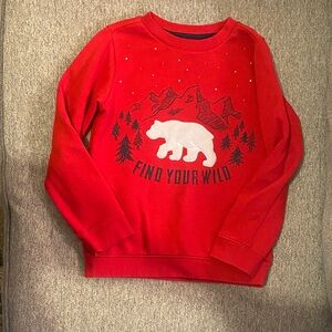 Red Sweatshirt with Bear and Mountain Design